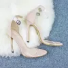 Mode Minimalistische Zwarte Toevallig Sandalen Dames 2020 Suede Enkelband 11 cm Naaldhakken / Stiletto Peep Toe Sandalen