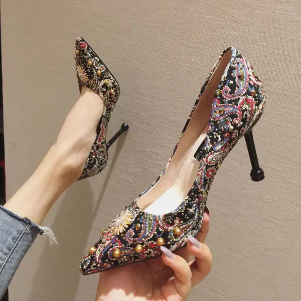 Traditional Fancy Red Evening Party Pumps 2020 Rivet Rhinestone 9 cm Stiletto Heels Pointed Toe Pumps
