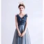 Elegant Navy Blue Evening Dresses  Sequins 2020 A-Line / Princess Ruffle V-Neck Beading Crystal Sleeveless Backless Floor-Length / Long Formal Dresses