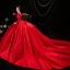 Piękne Czerwone Satyna Suknie Ślubne 2021 Suknia Balowa Kwadratowy Dekolt Długie Rękawy Bez Pleców Trenem Królewski Ślub