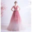 Fashion Candy Pink Gradient-Color Evening Dresses  2020 A-Line / Princess V-Neck Glitter Rhinestone Lace Flower Sleeveless Backless Sweep Train Formal Dresses