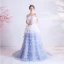 Mode Ivoire Bleu Ciel Dégradé De Couleur Robe De Bal 2020 Princesse Bretelles Spaghetti Sans Manches Dos Nu Volants en Cascade Tribunal Train Robe De Ceremonie