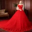 Charmant Rouge Robe De Mariée 2020 Robe Boule Encolure Dégagée Perlage Gland En Dentelle Fleur Sans Manches Dos Nu Royal Train