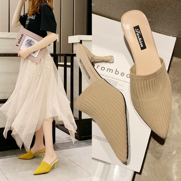 Simple Noire Désinvolte Tresser Sandales Femme 2020 7 cm Talons Aiguilles À Bout Pointu Sandales
