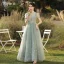 Fashion Sage Green Star Bridesmaid Dresses 2021 A-Line / Princess Scoop Neck Short Sleeve Backless Floor-Length / Long Bridesmaid Wedding Party Dresses