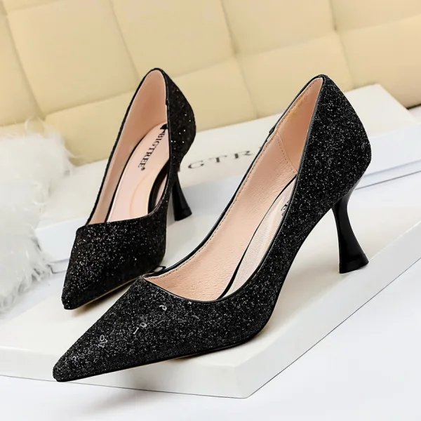 Sparkly Gold Glitter Evening Party Pumps 2020 Sequins 7 cm Stiletto Heels Pointed Toe Pumps