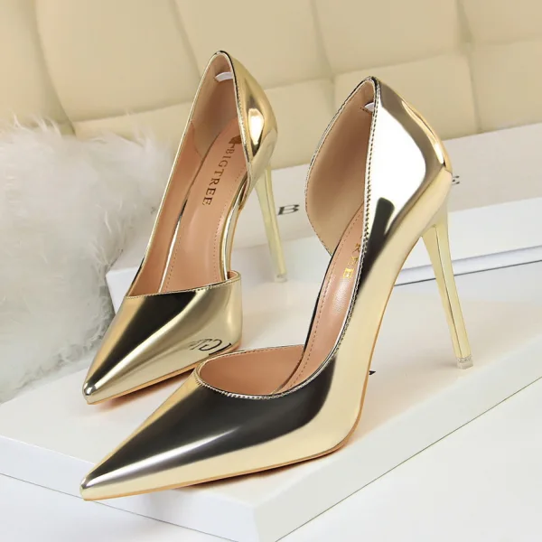 Sexy Bronse Aften Damesko 2020 Patent Lær 10 cm Stiletthæler Spisse Høyhælte