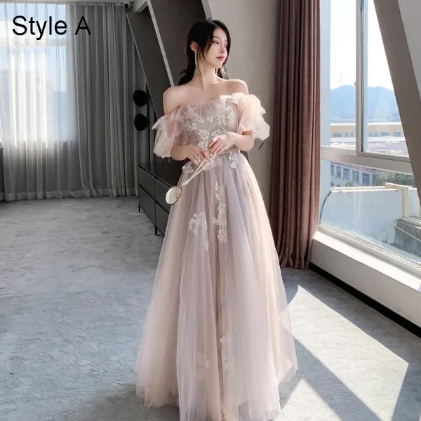 Fashion Blushing Pink Lace Flower Bridesmaid Dresses 2021 A-Line / Princess Spaghetti Straps Short Sleeve Backless Floor-Length / Long Bridesmaid Wedding Party Dresses