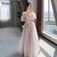 Fashion Blushing Pink Lace Flower Bridesmaid Dresses 2021 A-Line / Princess Spaghetti Straps Short Sleeve Backless Floor-Length / Long Bridesmaid Wedding Party Dresses
