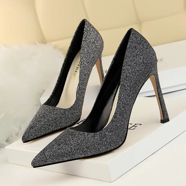 Scintillantes Argenté Soirée Paillettes Escarpins 2020 10 cm Talons Aiguilles À Bout Pointu Escarpins
