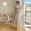 Chic / Beautiful Champagne Bridesmaid Dresses 2021 A-Line / Princess V-Neck Beading Pearl Sequins Lace Flower Short Sleeve Backless Floor-Length / Long Bridesmaid Wedding Party Dresses