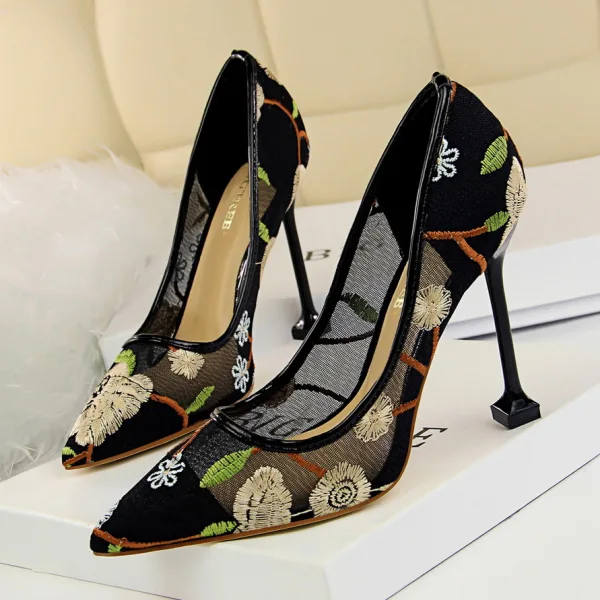 Modest / Simple Royal Blue Casual Tulle Pumps 2020 Lace See-through 10 cm Stiletto Heels Pointed Toe Pumps