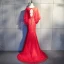 Chic / Beautiful Red Evening Dresses  2018 Trumpet / Mermaid Lace Appliques Beading Sequins Scoop Neck Backless 3/4 Sleeve Sweep Train Formal Dresses