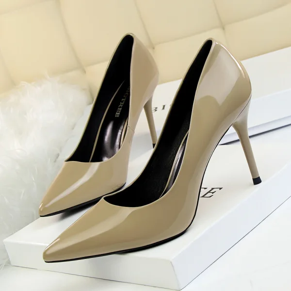 Proste / Simple Czarne Biuro OL Buty Damskie 2020 Skóry Lakierowanej 9 cm Szpilki Szpiczaste Czółenka