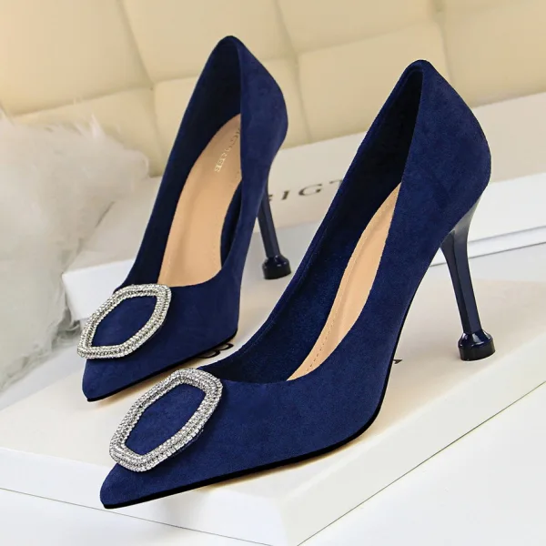 Chic / Belle Noire Promo Daim Escarpins 2020 Faux Diamant 9 cm Talons Aiguilles À Bout Pointu Escarpins
