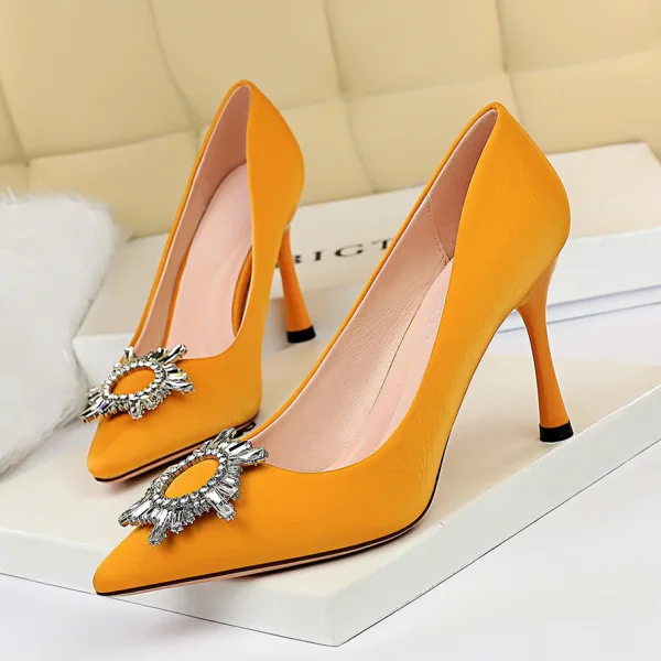 Abordable Noire Cocktail Faux Diamant Escarpins 2020 9 cm Talons Aiguilles À Bout Pointu Escarpins