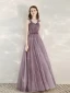 Classy Purple Prom Dresses 2020 A-Line / Princess V-Neck Rhinestone Sequins Sleeveless Backless Floor-Length / Long Formal Dresses