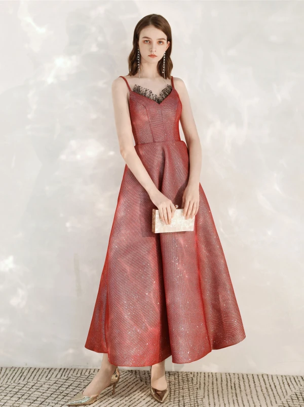 Scintillantes Glitter Rouge Robe De Bal 2020 Princesse Bretelles Spaghetti Sans Manches Dos Nu Longue Robe De Ceremonie