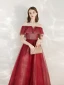 Scintillantes Bordeaux Glitter Robe De Soirée 2020 Princesse De l'épaule Manches Courtes Dos Nu Longue Robe De Ceremonie