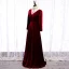 Elegant Burgundy Evening Dresses  2020 A-Line / Princess Suede High Neck Sequins Long Sleeve Floor-Length / Long Formal Dresses