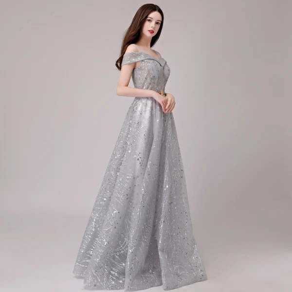 Elegante Silber Abendkleider 2018 A Linie Glanz Pailletten Metall Stoffgürtel Schultern Ärmellos Lange Festliche Kleider