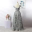 Luxury / Gorgeous Charming Grey Evening Dresses  2020 A-Line / Princess V-Neck Handmade  Beading Crystal Rhinestone Lace Flower Sleeveless Backless Floor-Length / Long Formal Dresses