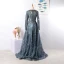 Vintage / Retro Luxury / Gorgeous Navy Blue Handmade  Beading Evening Dresses  2020 A-Line / Princess Scoop Neck Crystal Rhinestone Lace Flower Long Sleeve Backless Sweep Train Formal Dresses