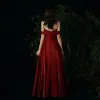 Chic / Beautiful Burgundy Evening Dresses  2020 A-Line / Princess Scoop Neck Rhinestone Sleeveless Backless Floor-Length / Long Formal Dresses