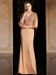 Chic Doré Robe De Soirée 2020 Princesse Encolure Dégagée Paillettes Noeud 3/4 Manches Longue Robe De Ceremonie
