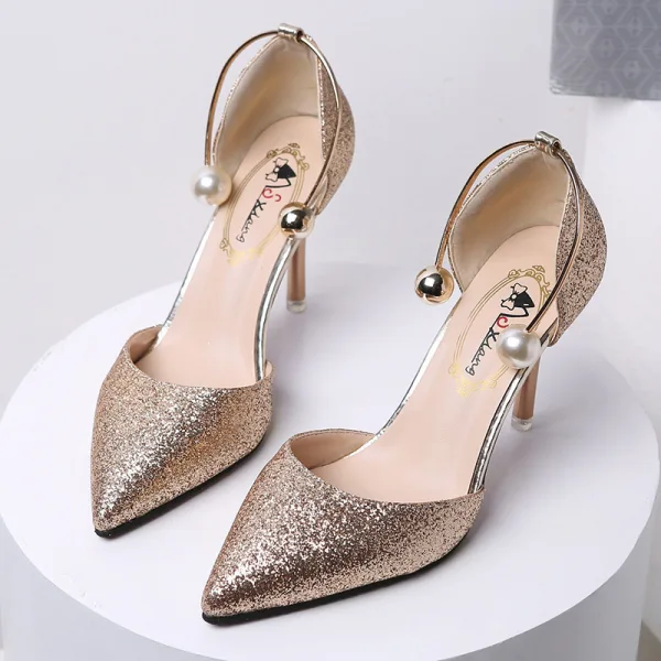 Affordable Black Evening Party Womens Shoes 2020 Sequins 8 cm Stiletto Heels Pointed Toe High Heels