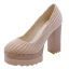 Simple Beige Vacances Daim Escarpins 2021 11 cm Talons Épais À Bout Rond Escarpins