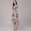 High Low Grey Cocktail Dresses 2018 A-Line / Princess Lace Appliques Asymmetrical High Neck 3/4 Sleeve Formal Dresses