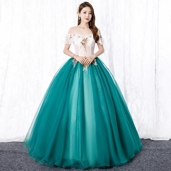Elegant Orange Prom Dresses 2020 A-Line / Princess Off-The-Shoulder Lace Flower Short Sleeve Backless Floor-Length / Long Formal Dresses