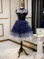 Fashion Navy Blue Homecoming Graduation Dresses 2020 A-Line / Princess Suede Bow High Neck Star Sequins Sleeveless Cascading Ruffles Knee-Length Formal Dresses