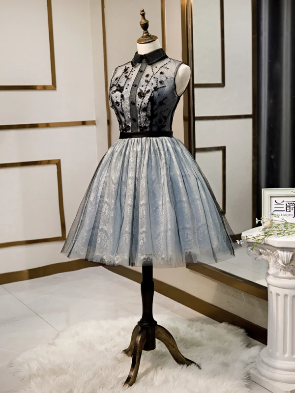 Fashion Black Homecoming Graduation Dresses 2020 A-Line / Princess Scoop Neck Sequins Lace Flower Sleeveless Knee-Length Formal Dresses