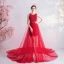 Charming Red Evening Dresses  2020 A-Line / Princess Scoop Neck Beading Sequins Lace Flower Sleeveless Cathedral Train Formal Dresses