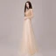 Chic / Beautiful Champagne Evening Dresses  2018 A-Line / Princess Metal Sash V-Neck Backless 1/2 Sleeves Floor-Length / Long Formal Dresses