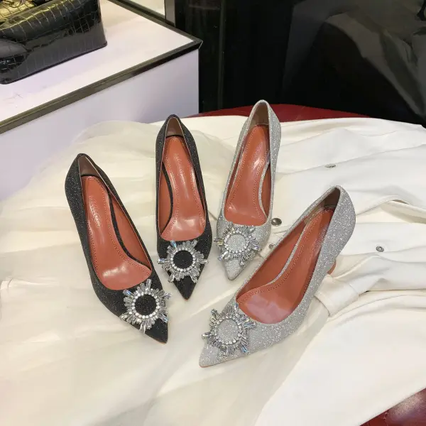Sparkly Silver Evening Party Pumps 2020 Rhinestone Sequins 7 cm Stiletto Heels Pointed Toe Pumps