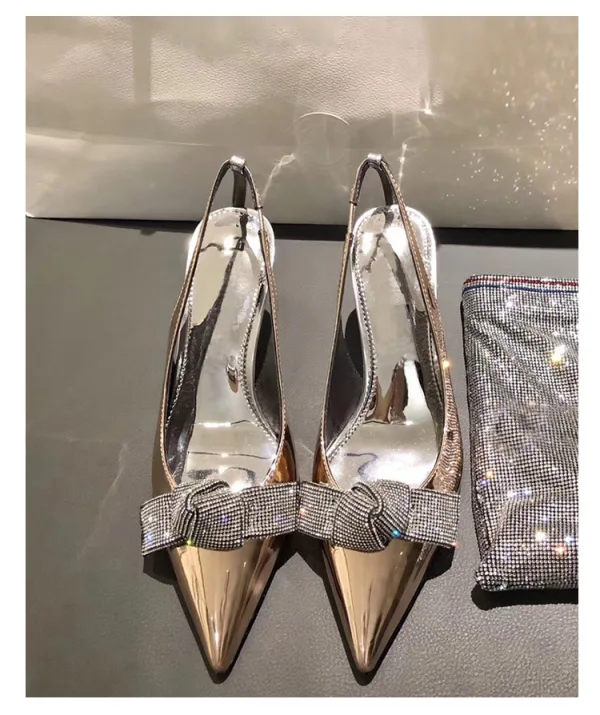 Snygga / Fina Silver Afton Damskor 2020 Rhinestone Rosett 6 cm Stilettklackar Spetsiga Högklackade
