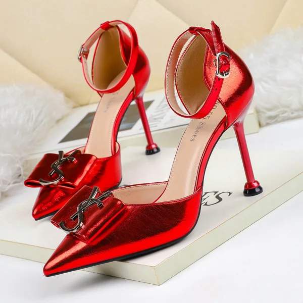 Abordable Argenté Soirée Chaussures Femmes 2020 Bride Cheville 9 cm Talons Aiguilles À Bout Pointu Talons Hauts