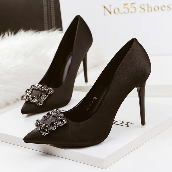 Prisvärd Röd Afton Pumps 2020 Rhinestone 10 cm Stilettklackar Spetsiga Pumps
