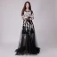 Chic / Belle Noire Robe De Soirée 2018 Princesse Transparentes En Dentelle Appliques Encolure Dégagée Manches Longues Longue Robe De Ceremonie