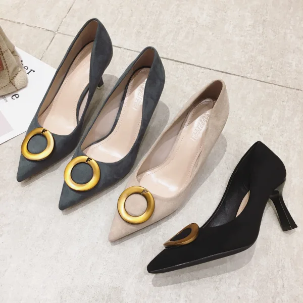 Chic / Belle Noire Désinvolte Escarpins 2020 Daim 7 cm Talons Aiguilles À Bout Pointu Escarpins