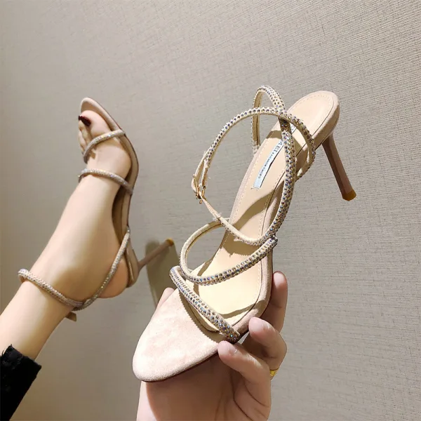 Modest / Simple Black Street Wear Womens Sandals 2020 Ankle Strap 8 cm Stiletto Heels Open / Peep Toe Sandals