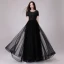 Chic / Belle Noire Robe De Soirée 2018 Princesse En Dentelle Appliques Paillettes Encolure Dégagée Dos Nu Manches Courtes Longue Robe De Ceremonie