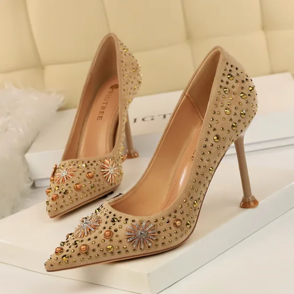 Vintage Schwarz Abend Pumps 2020 Perle Strass 9 cm Stilettos Spitzschuh Pumps