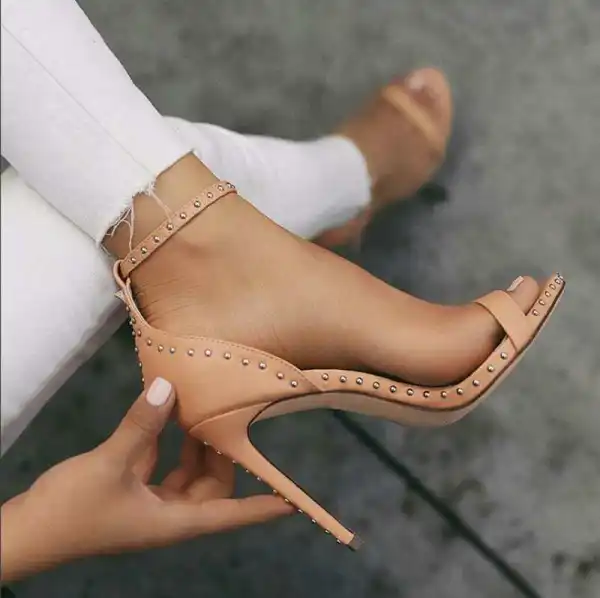 Proste / Simple Czarne Przypadkowy Nit Sandały Damskie 2020 Z Paskiem 11 cm Szpilki Peep Toe Sandały