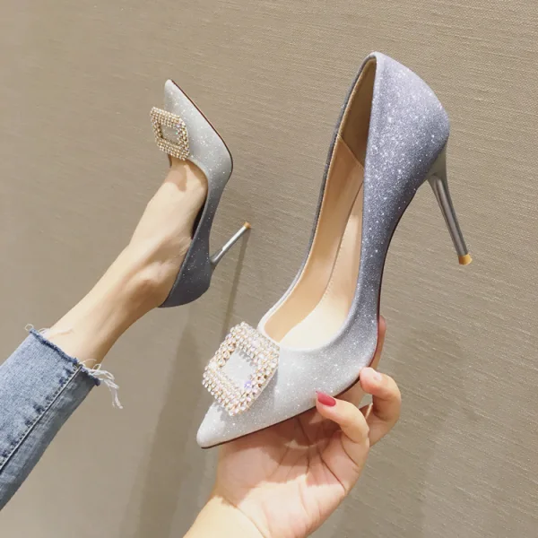 Glitzernden Charmant Farbverlauf Gold Abend Pumps 2020 Strass Pailletten 9 cm Stilettos Spitzschuh Pumps