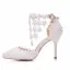 Charming Ivory Wedding Shoes 2020 Ankle Strap Pearl Lace Flower 9 cm Stiletto Heels Pointed Toe Wedding Pumps