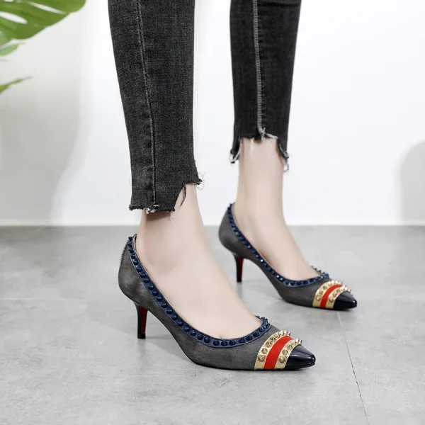 Mooie / Prachtige Zwarte Feest Leer Pumps 2020 Klinknagel 10 cm Naaldhakken / Stiletto Spitse Neus Pumps